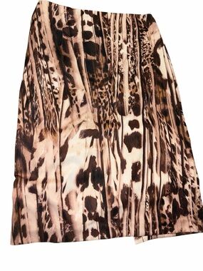 Leopard  Print Pleated Midi Skirt in Brown and Cream